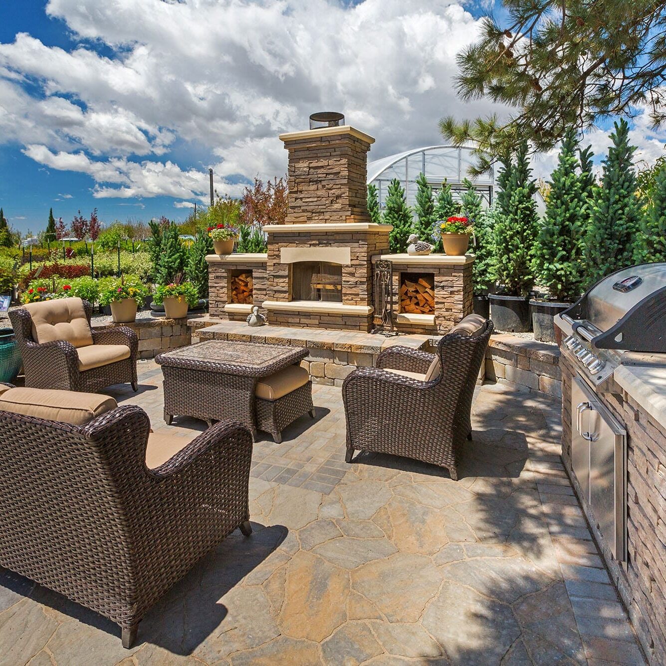 Beautiful Outdoor Living Space with Fire Place and BBQ Grill/ Ou Landscaping Services for Duluth & Gwinnett County, GA